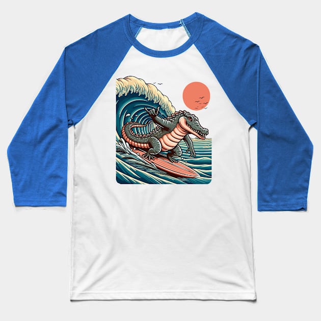 crocodile surfer Baseball T-Shirt by TimeWarpWildlife